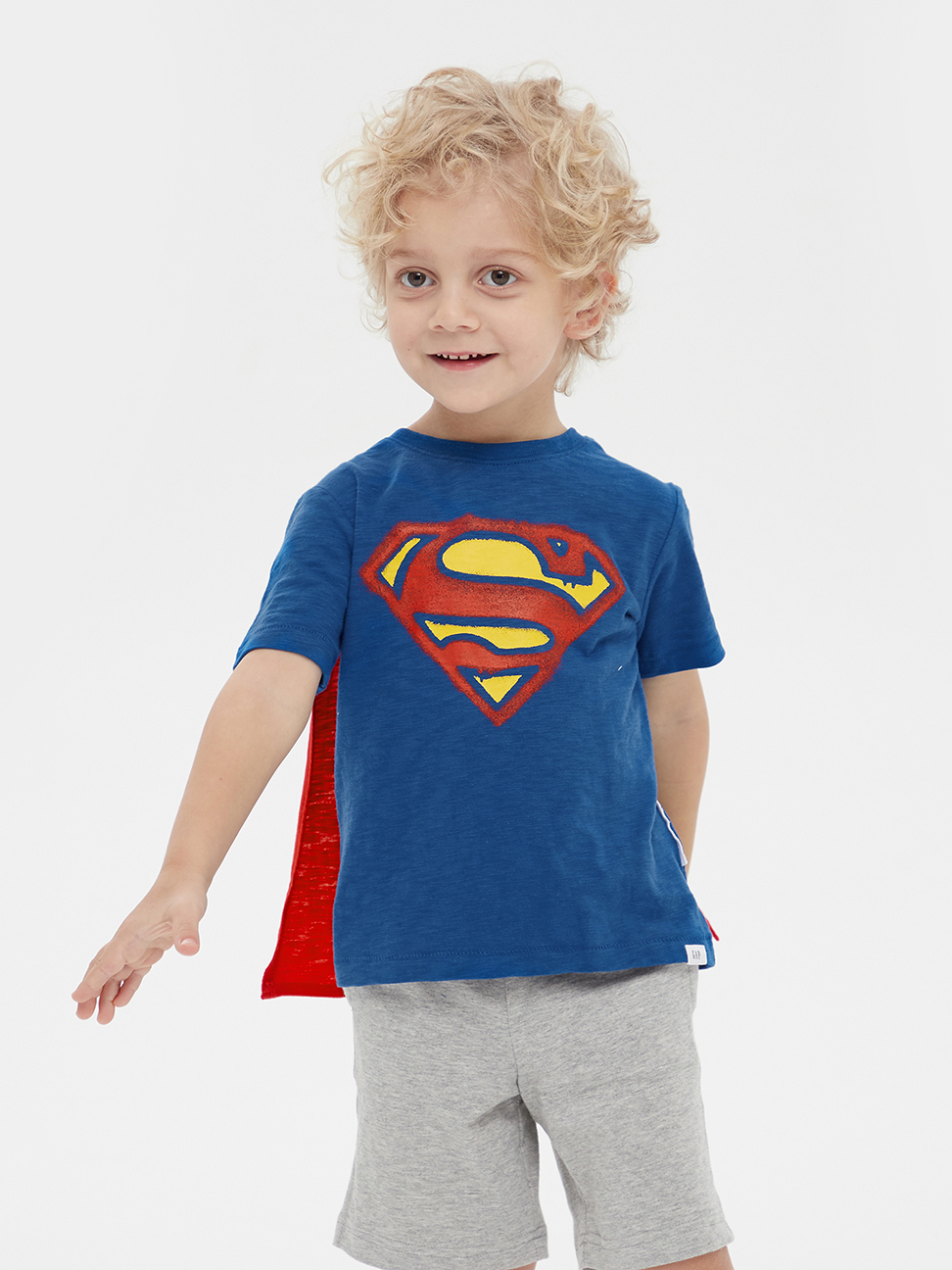 男幼童裝|Gap x DC™正義聯盟聯名 披風短袖T恤-清幽藍