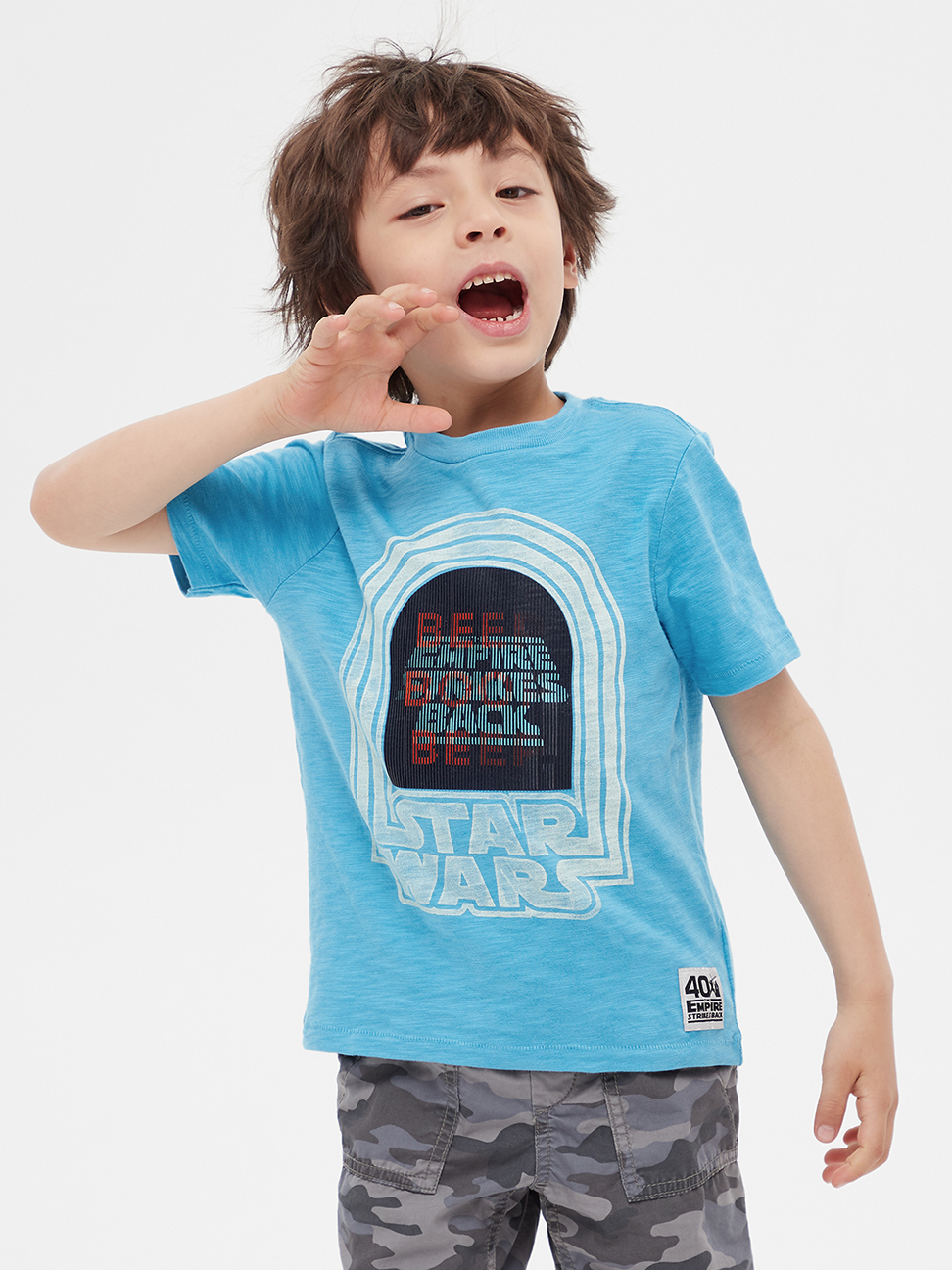 男童裝|Gap x Star Wars星際大戰聯名 3D圓領短袖T恤-湖藍色