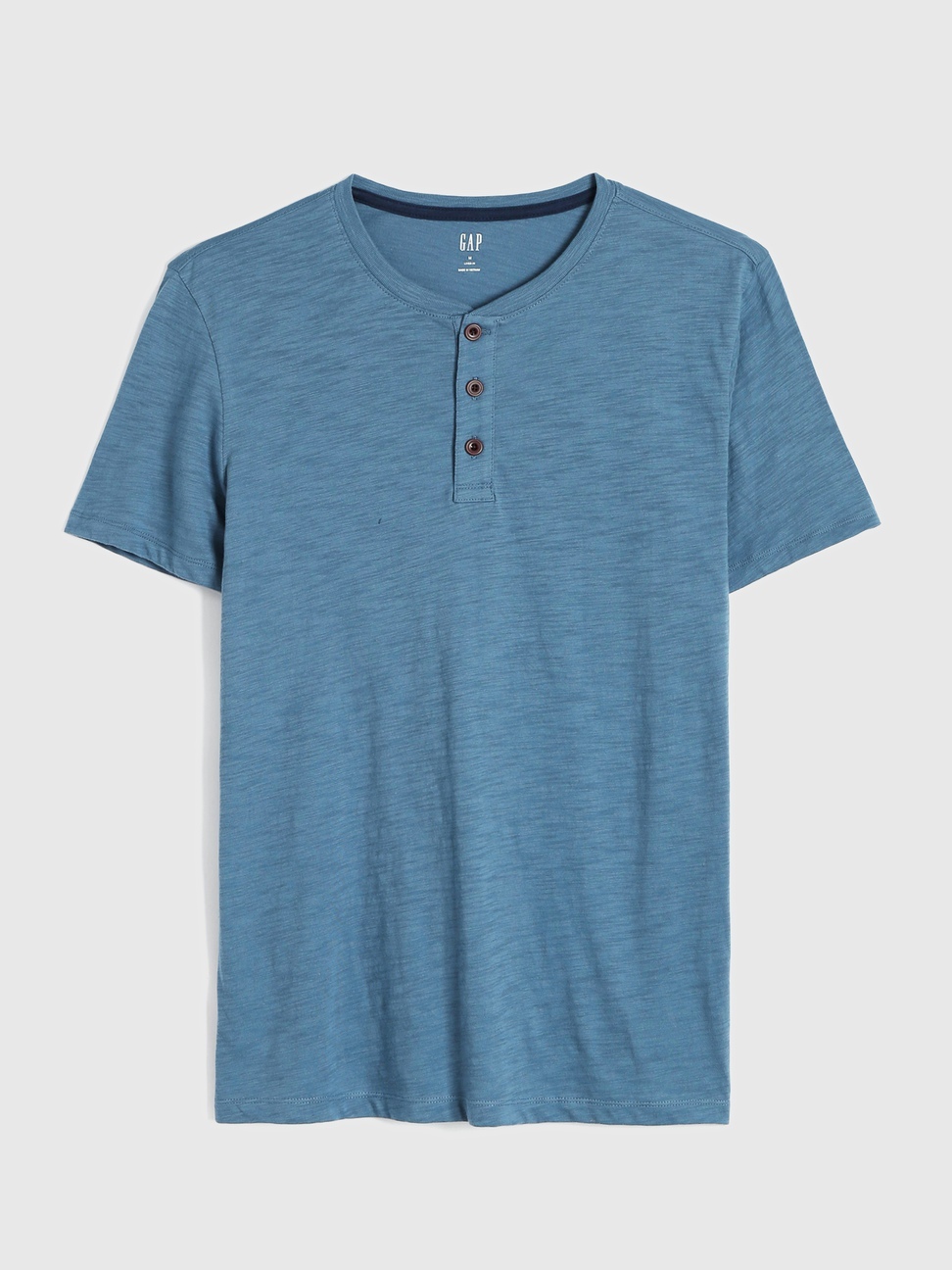 男裝|棉質素色亨利領短袖T恤-灰藍色