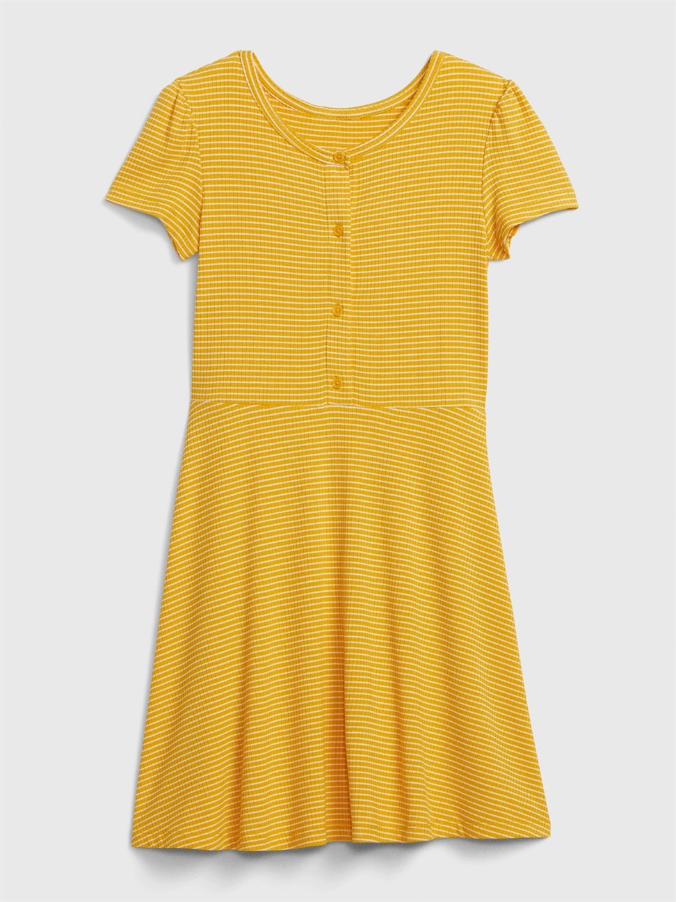 女童|簡約圓領短袖洋裝-黃色條紋