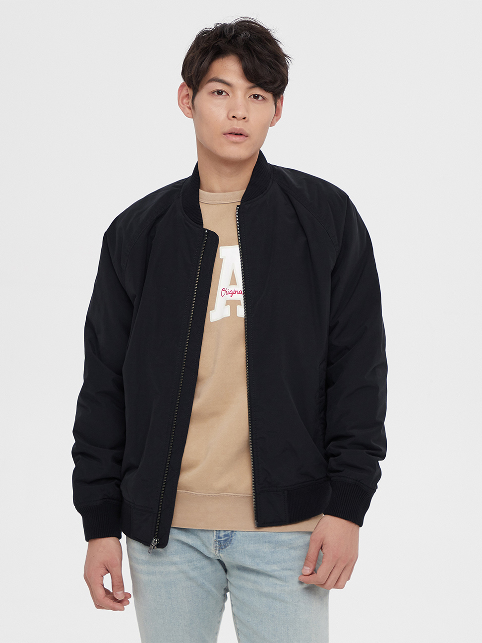 男裝|簡約素色棒球領外套-黑色