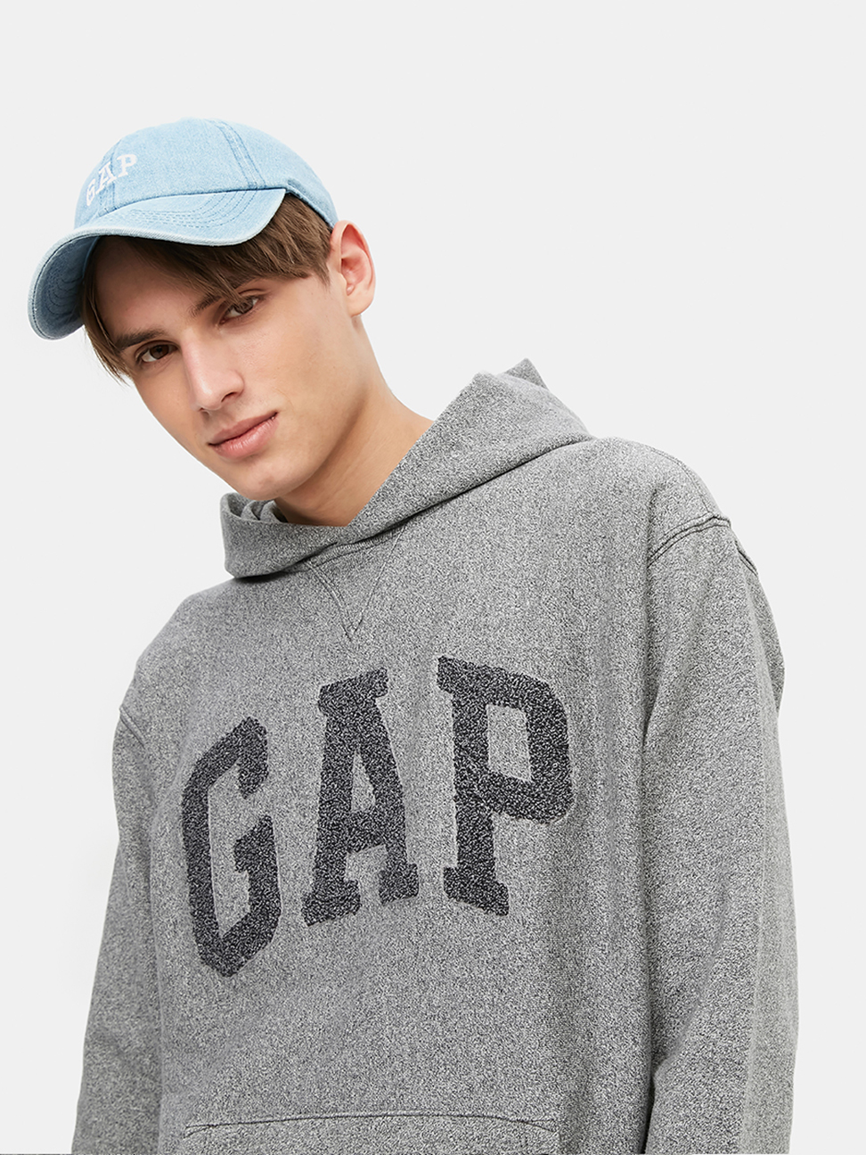 男裝|Logo寬鬆帽T-灰色