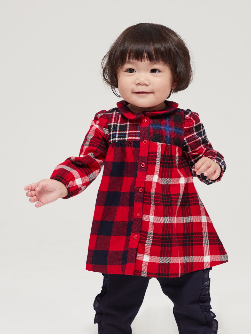 嬰兒裝|寶寶棉質格紋洋裝含尿布套-紅色格紋