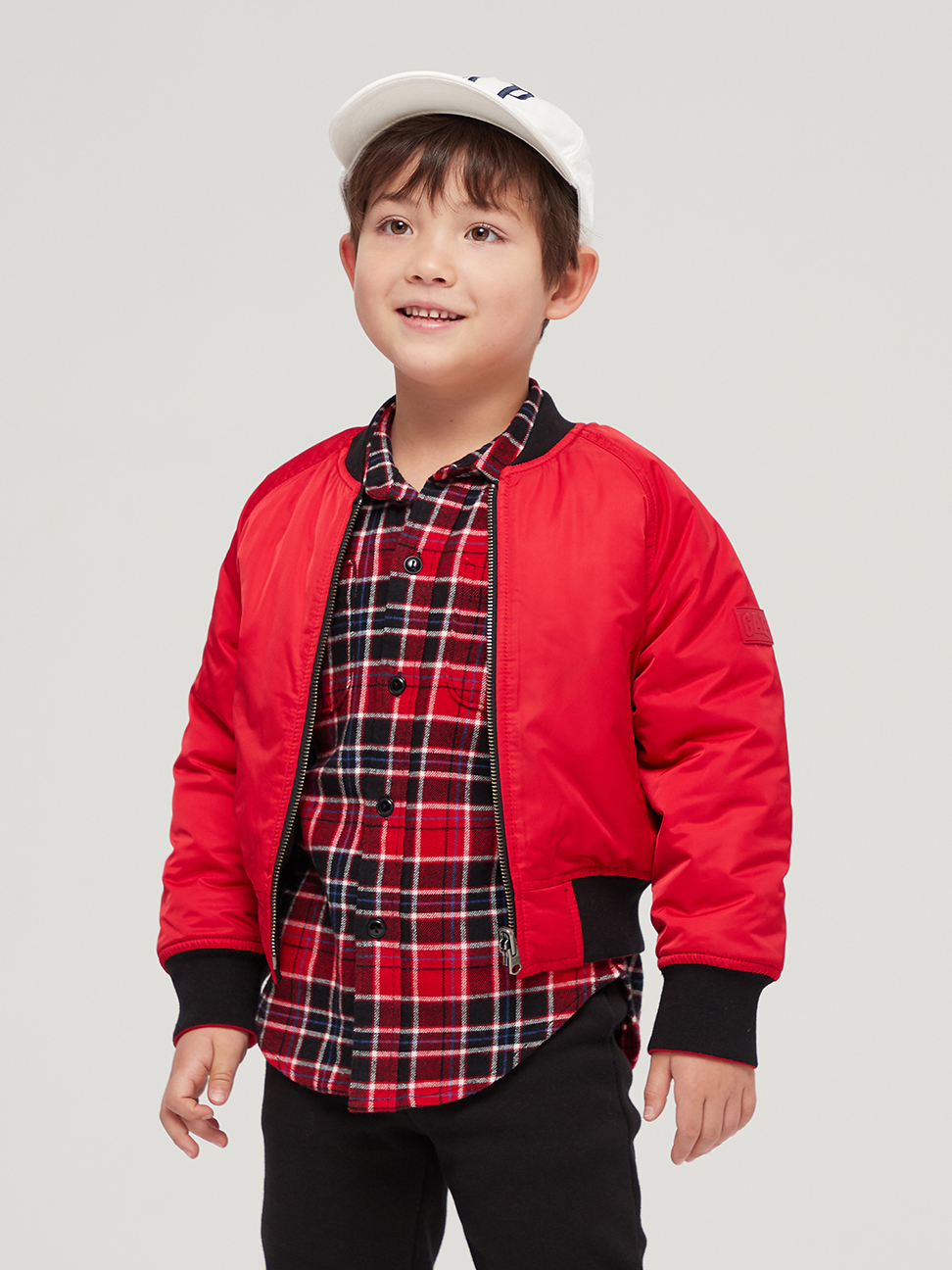 男童裝|紅刺繡棒球領棉外套-紅色