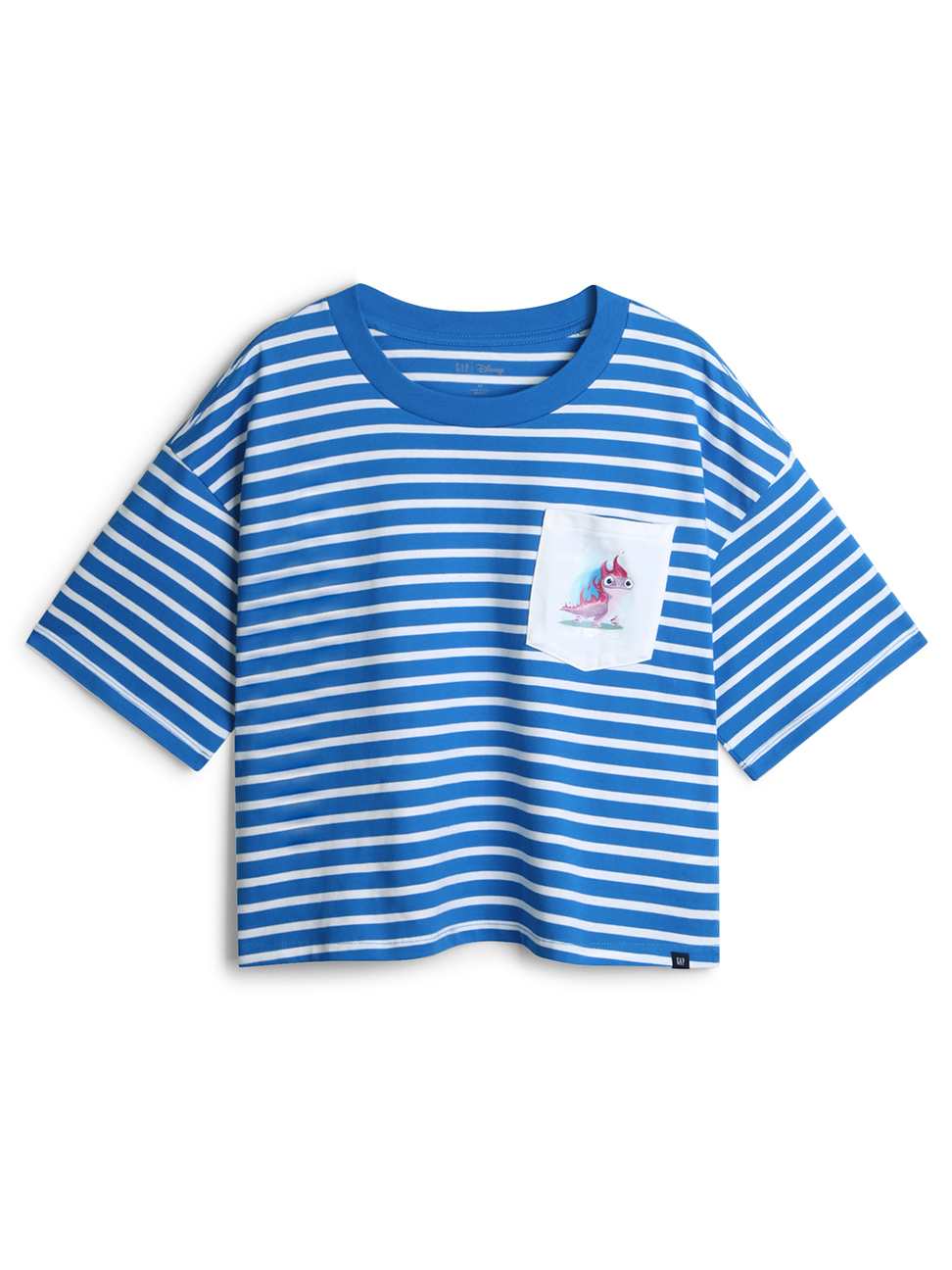女裝|Gap x Disney迪士尼聯名 冰雪奇緣棉質寬鬆圓領短袖T恤-藍白相間條紋