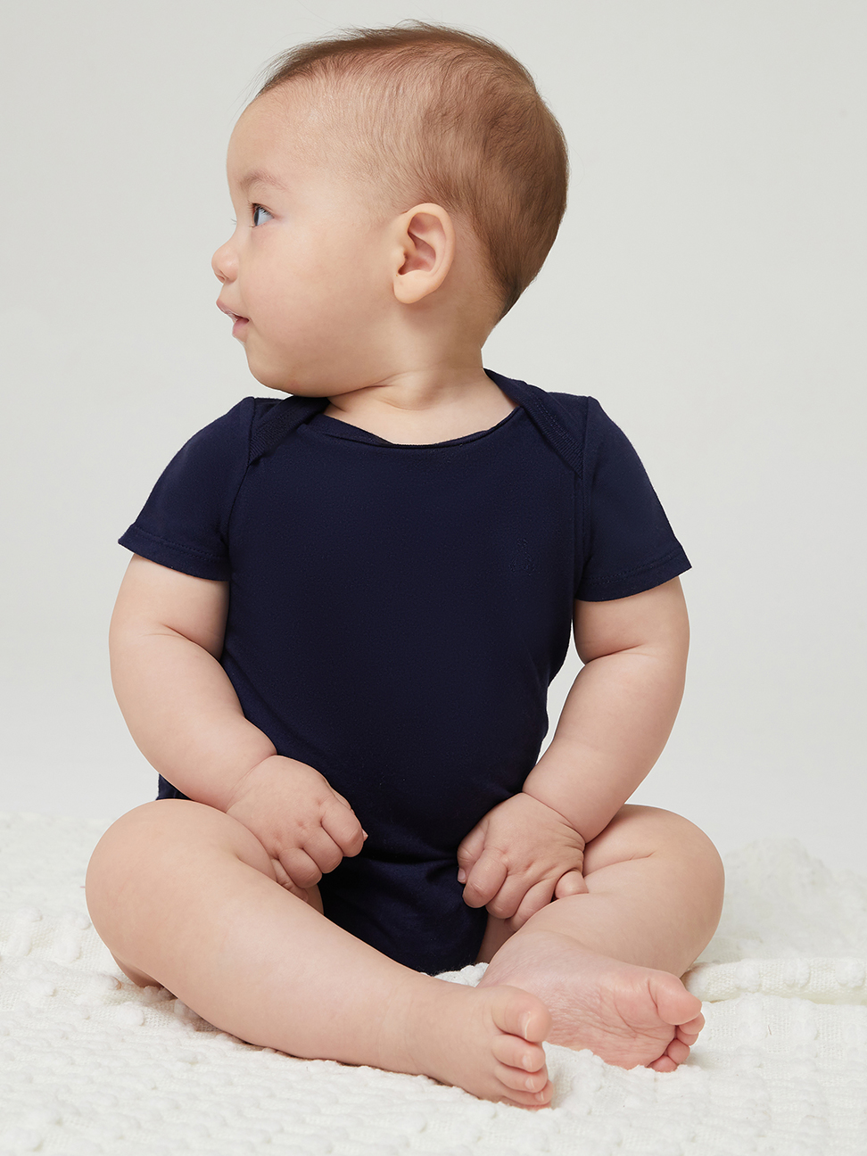 嬰兒裝|刺繡短袖包屁衣 跟屁熊系列-海軍藍