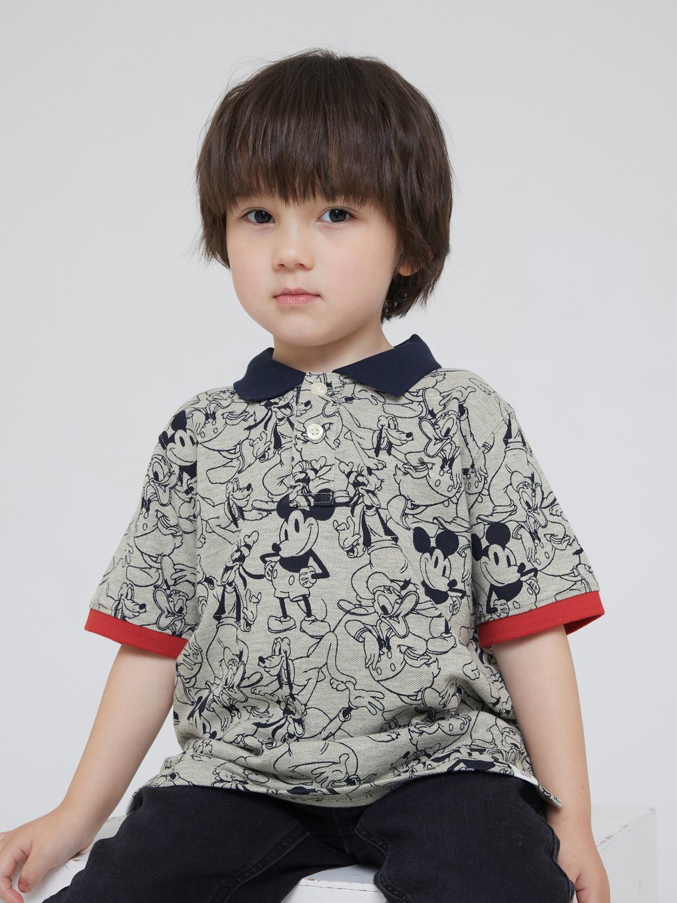 男幼童裝|Gap x Disney迪士尼聯名 短袖POLO衫-淺麻灰