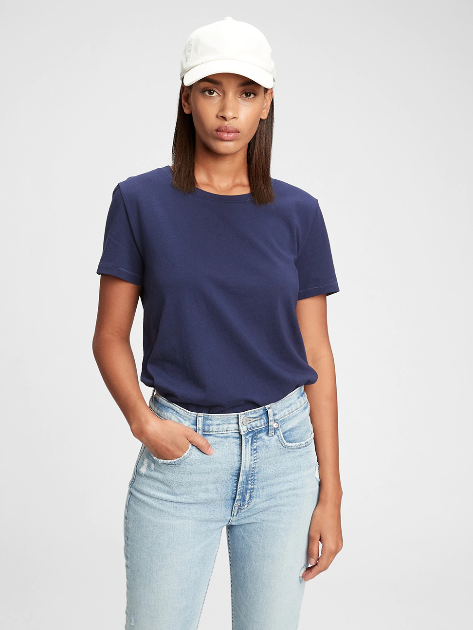 女裝|簡約素色圓領短袖T恤-海軍藍