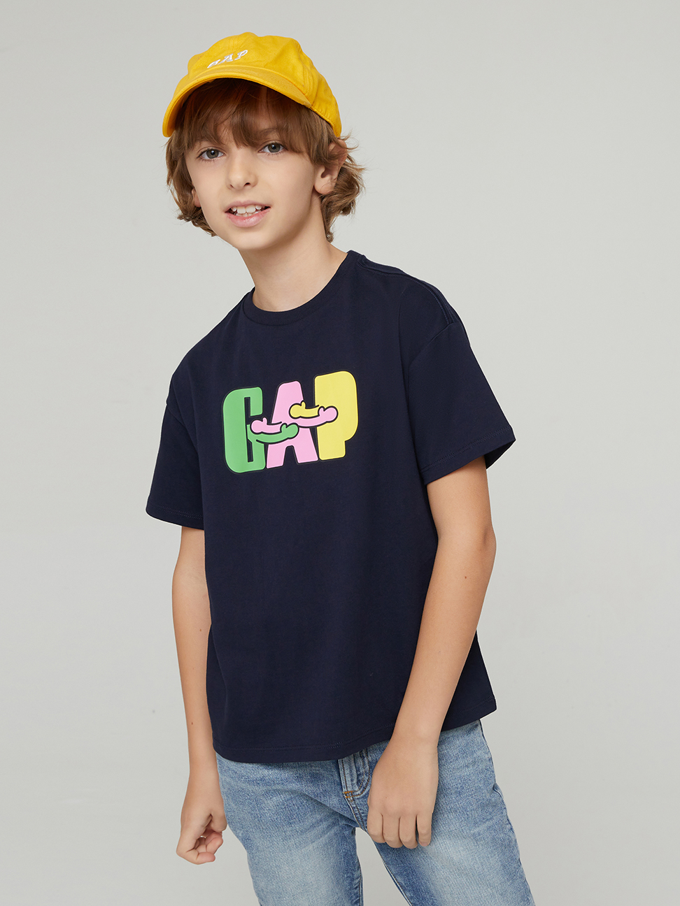 兒童裝|Gap x Ken Lo藝術家聯名 印花短袖T恤-海軍藍