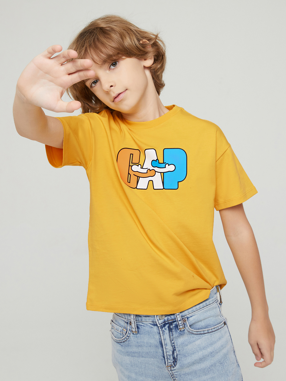 兒童裝|Gap x Ken Lo藝術家聯名 印花短袖T恤-金黃色