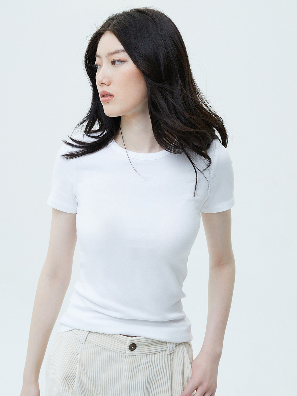 女裝|莫代爾圓領短袖T恤-光感白