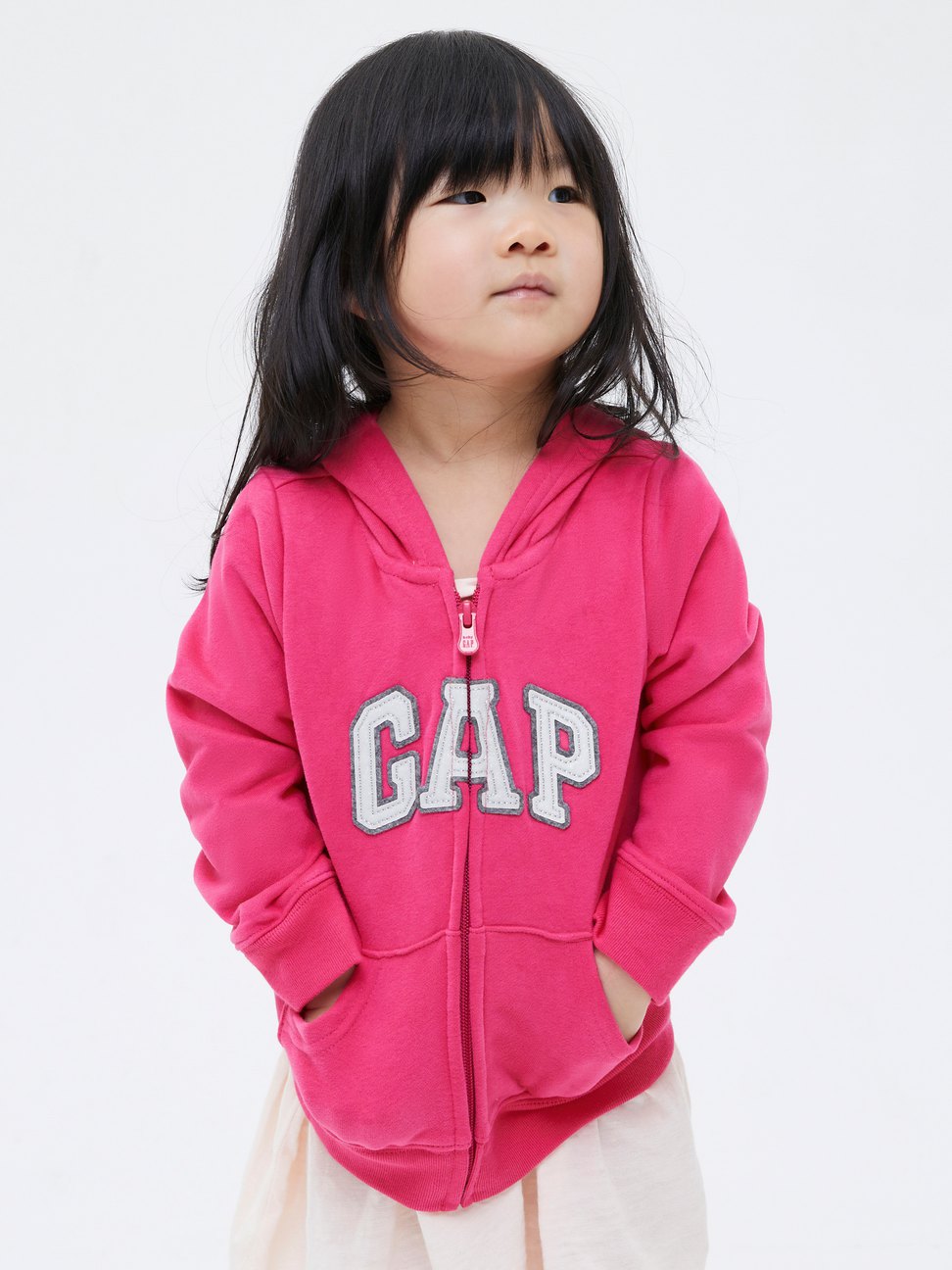 女幼童裝|Logo長袖外套-亮玫粉
