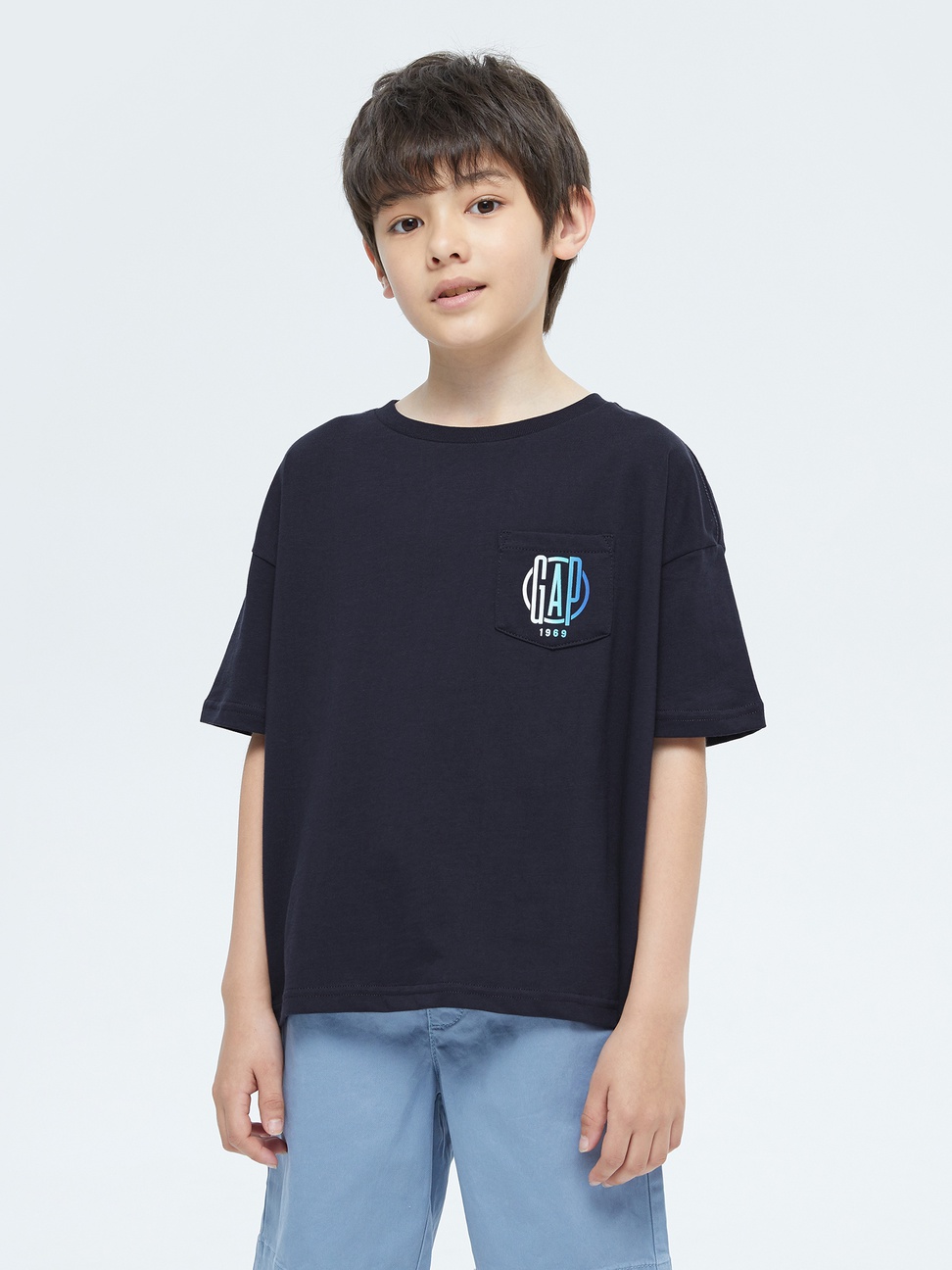 男童裝|Logo純棉圓領短袖T恤-藏藍色