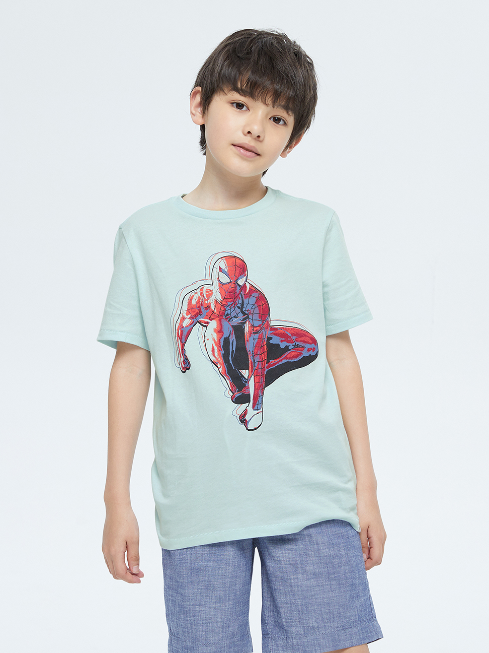男童裝|Gap x Marvel漫威聯名 純棉短袖T恤-淺藍色