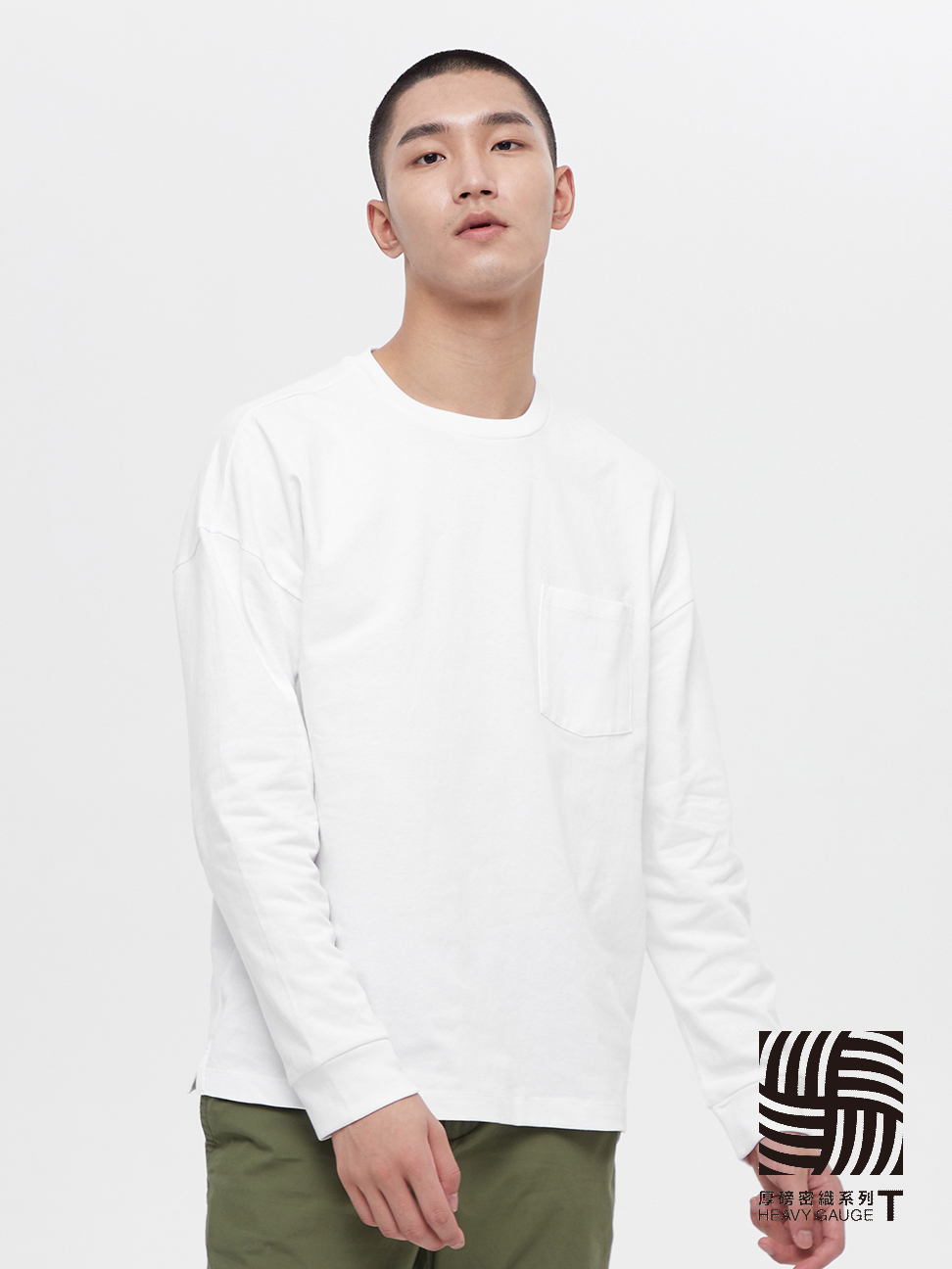 男裝|圓領休閒長袖T恤-白色