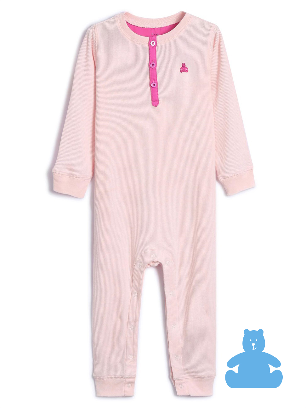 嬰兒裝|刺繡羅紋長袖包屁衣 布萊納系列-淺粉色