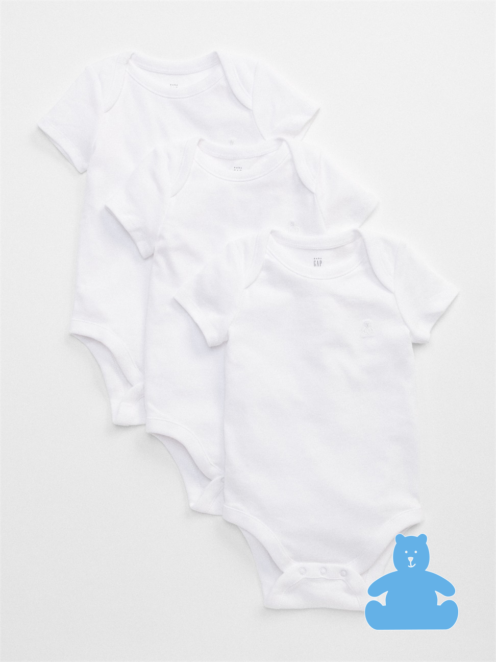 嬰兒裝|刺繡純棉素色短袖包屁衣三件組 布萊納系列-光感白