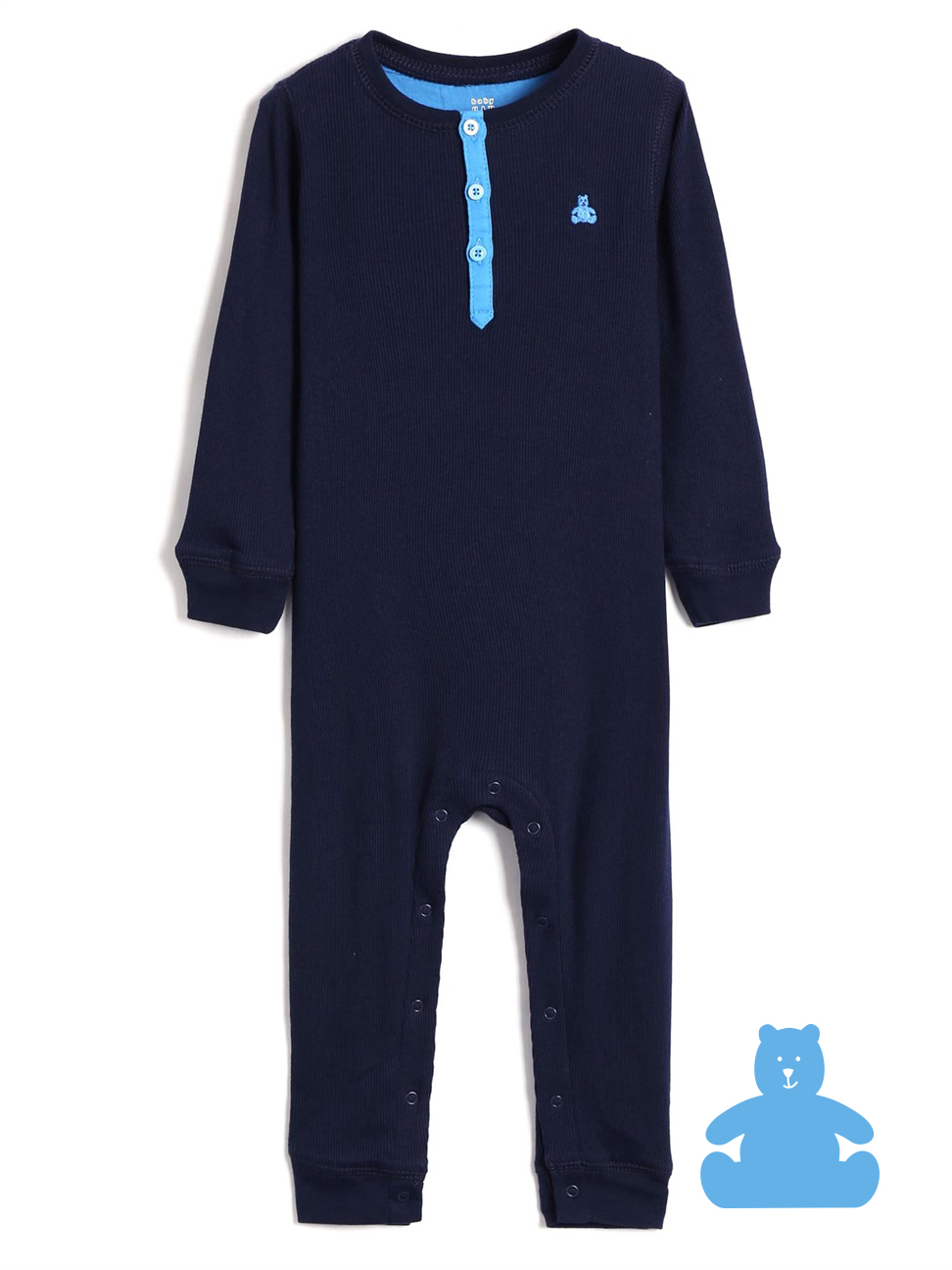 嬰兒裝|刺繡羅紋長袖包屁衣 布萊納系列-海軍藍色