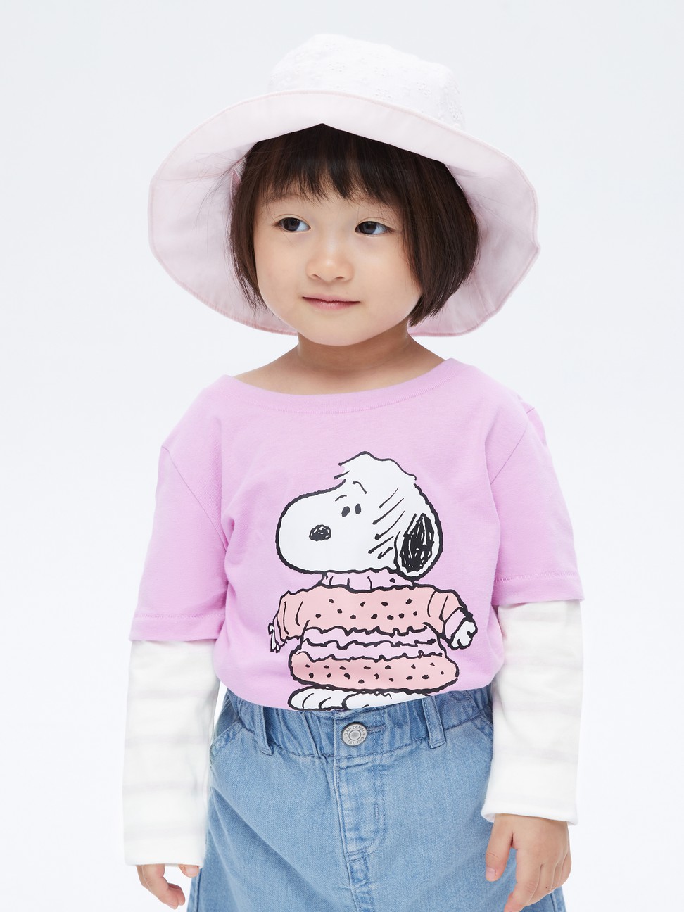 女幼童|Gap x Snoopy史努比聯名 純棉假兩件長袖T恤-淡紫色