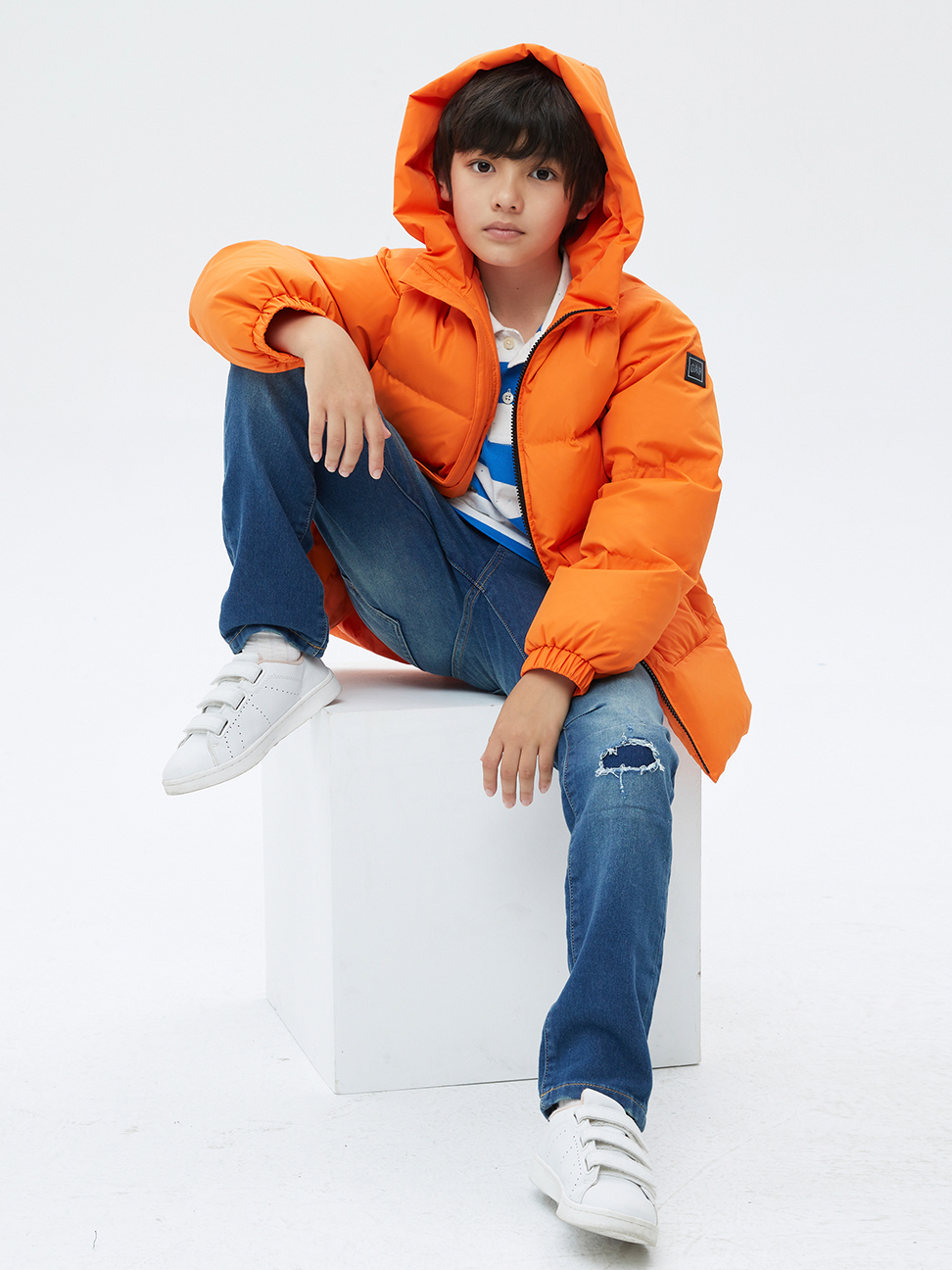 兒童裝|連帽羽絨外套-橙色