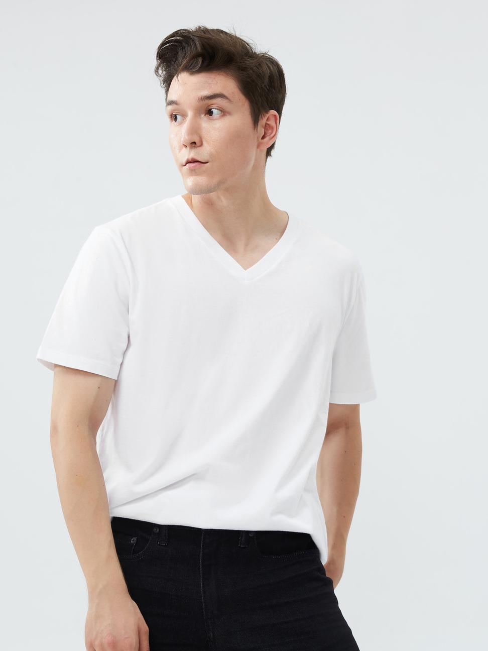 男裝|棉質舒適V領短袖T恤-白色