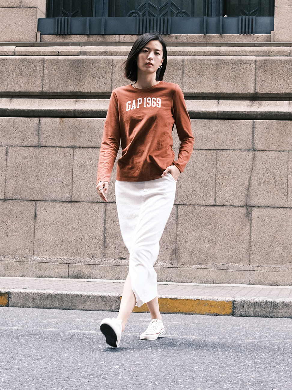 女裝|復古燈芯絨高腰長裙-白色