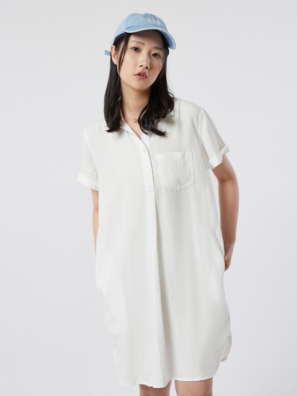 女裝|萊賽爾短袖襯衫式洋裝-白色