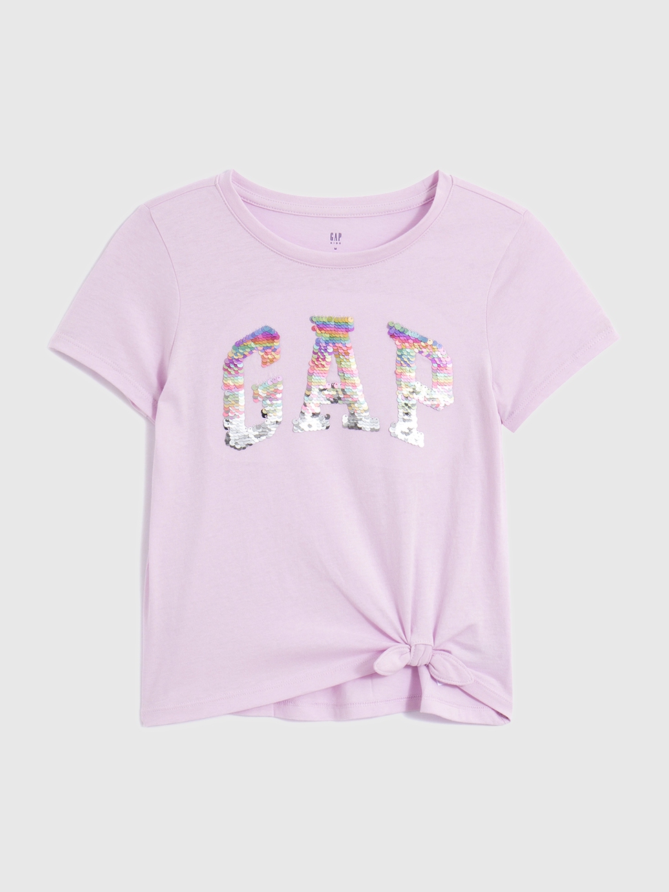 女童|Logo亮片圓領短袖T恤-淺紫色