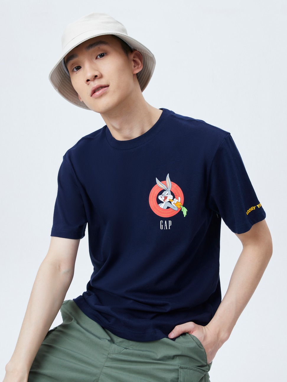 男裝|Gap x Warner Bros聯名 Logo純棉短袖T恤-深藍色