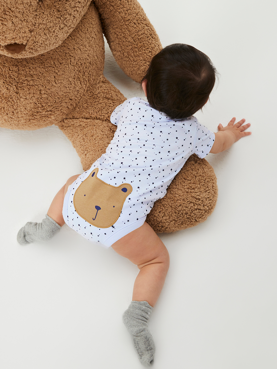 嬰兒裝|刺繡短袖包屁衣 跟屁熊系列-天藍色