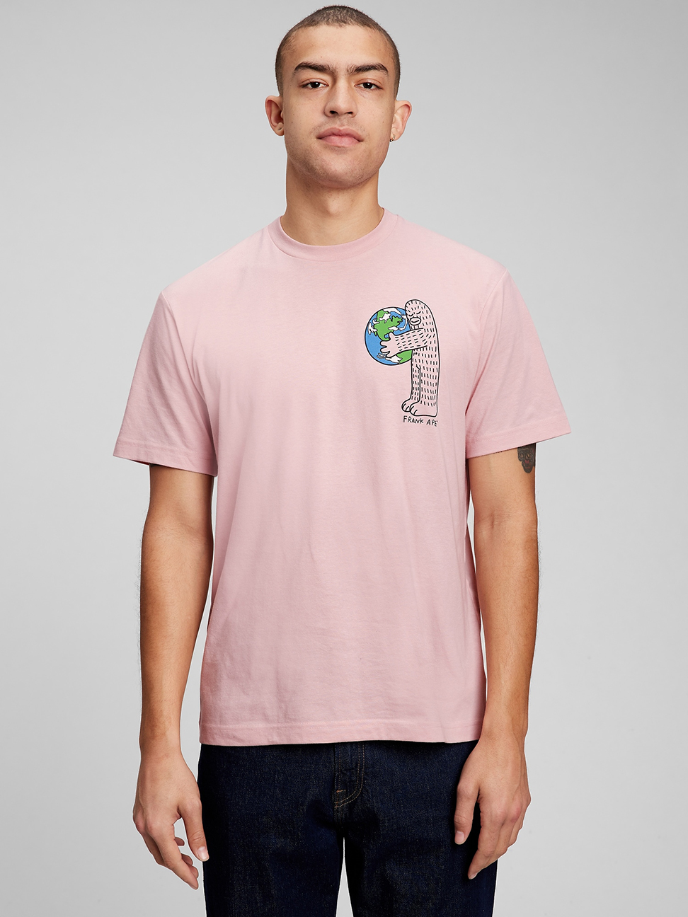 男女同款|Gap x FRANK APE藝術家聯名 Logo/印花短袖T恤-粉色