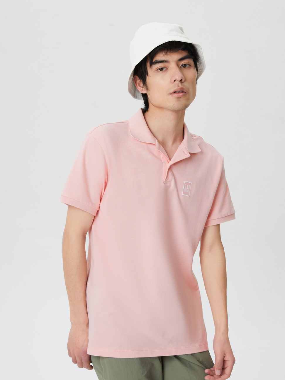 男女同款|Logo彈力時尚短袖POLO衫-粉色