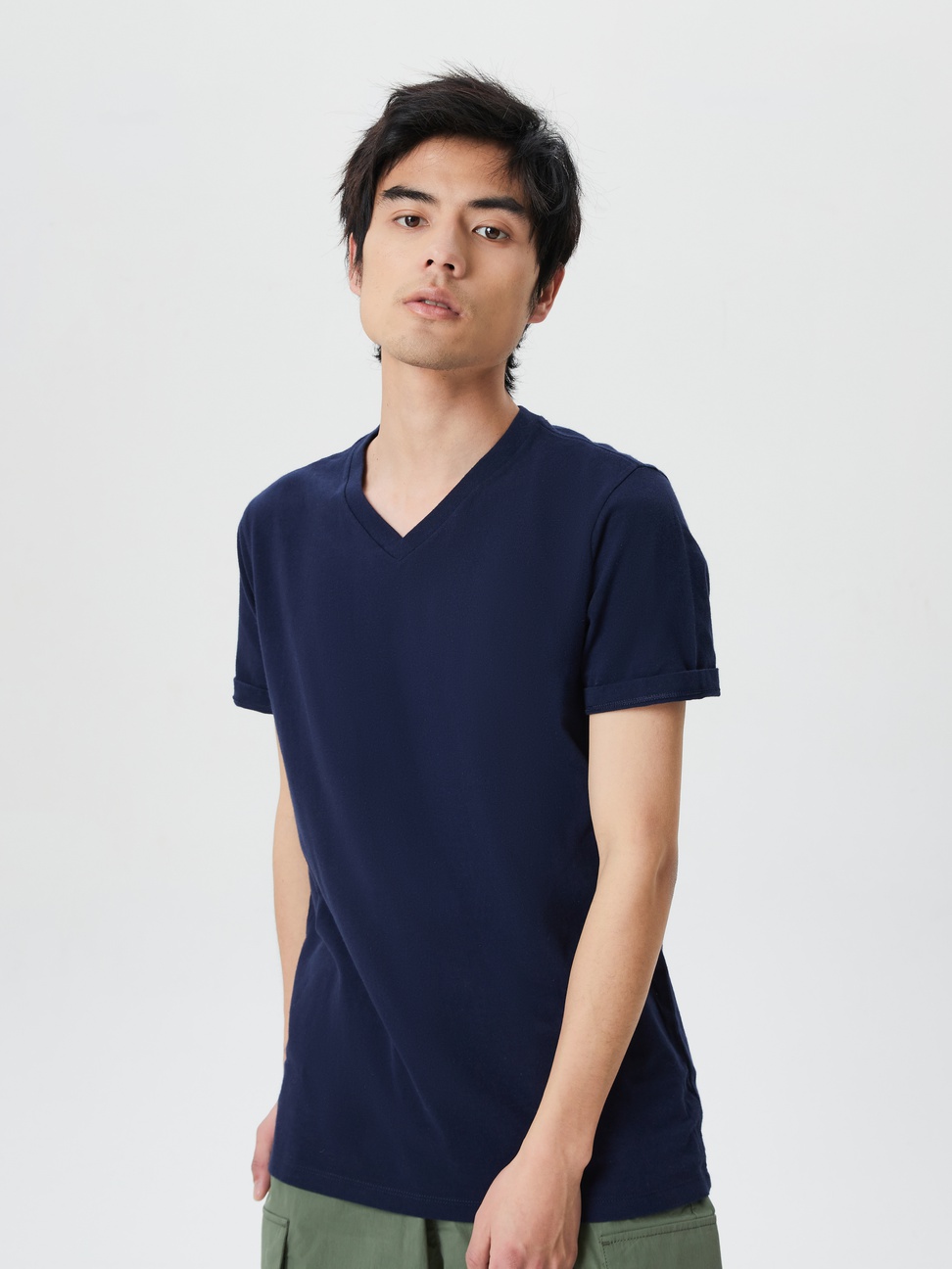 男裝|棉質舒適V領短袖T恤-海軍藍