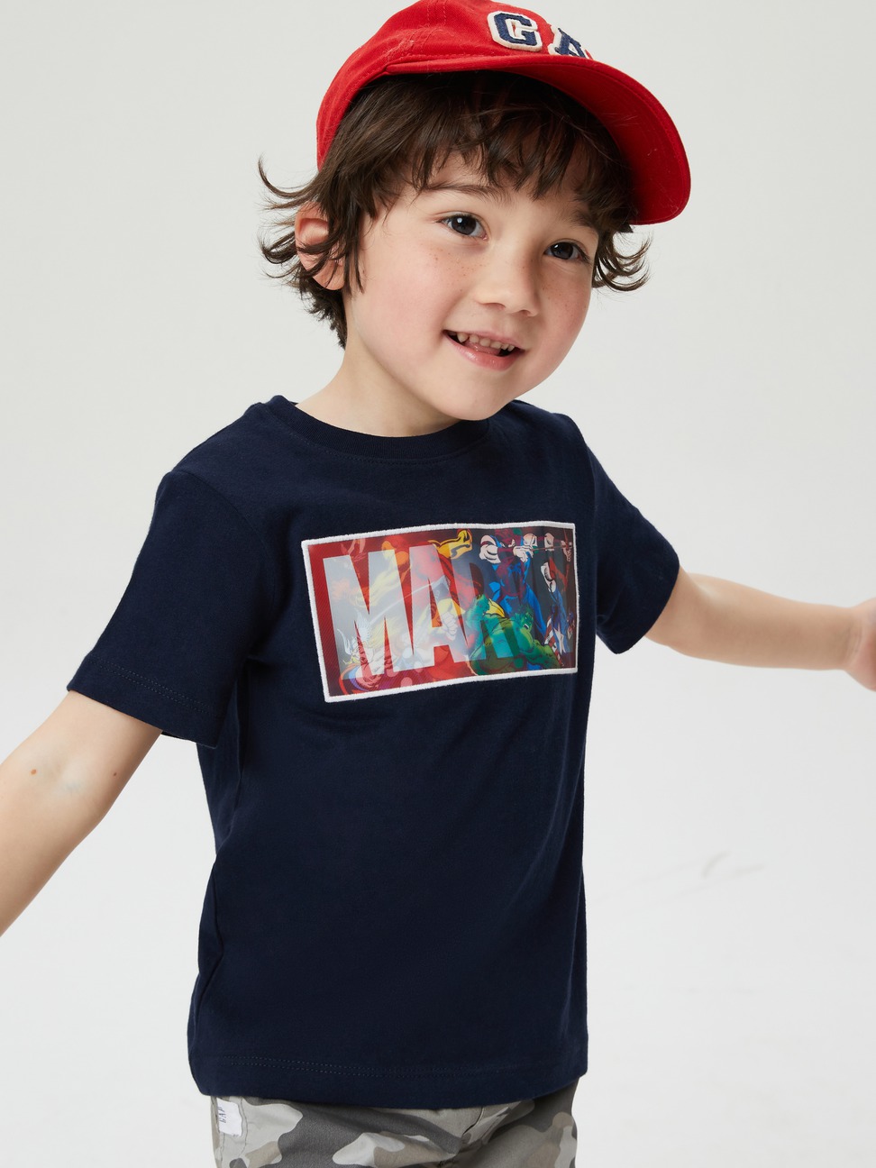 男幼童裝|Gap x Marvel漫威聯名 棉質舒適圓領短袖T恤-藏青色
