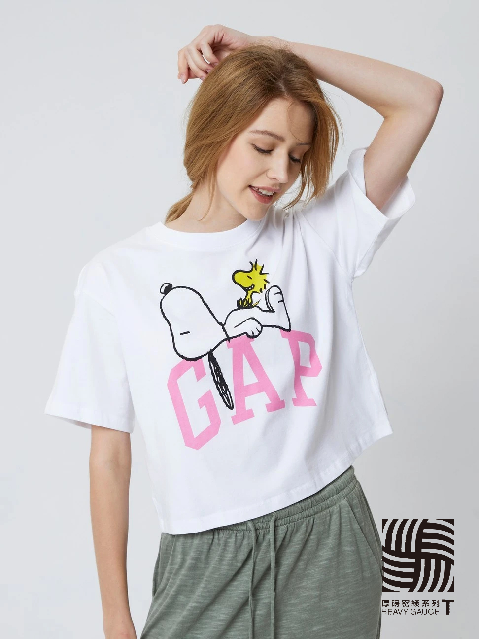 女裝|Gap x Snoopy史努比聯名 純棉落肩T恤-白色