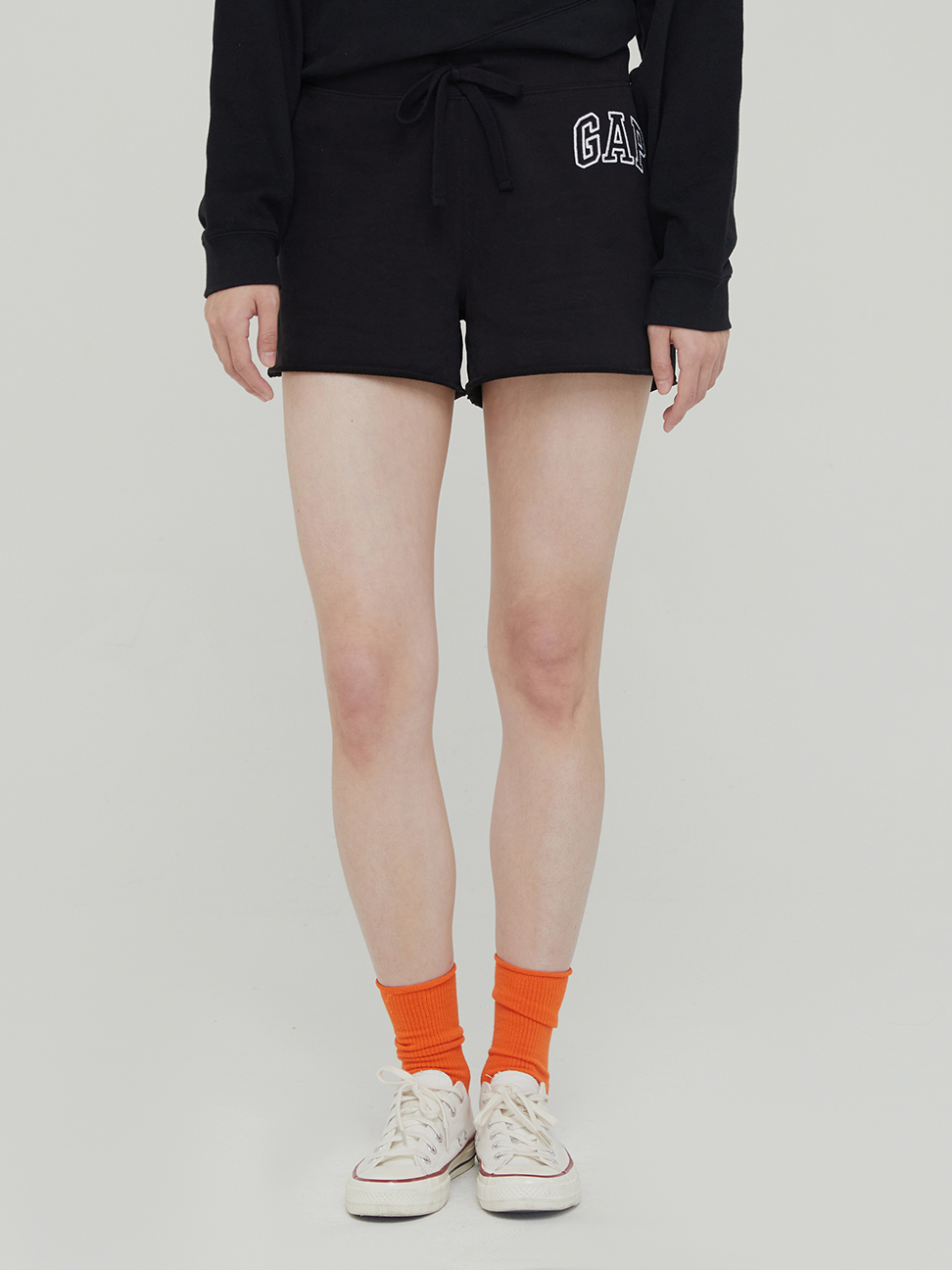 女裝|碳素軟磨 法式圈織系列 Logo高腰休閒短褲
