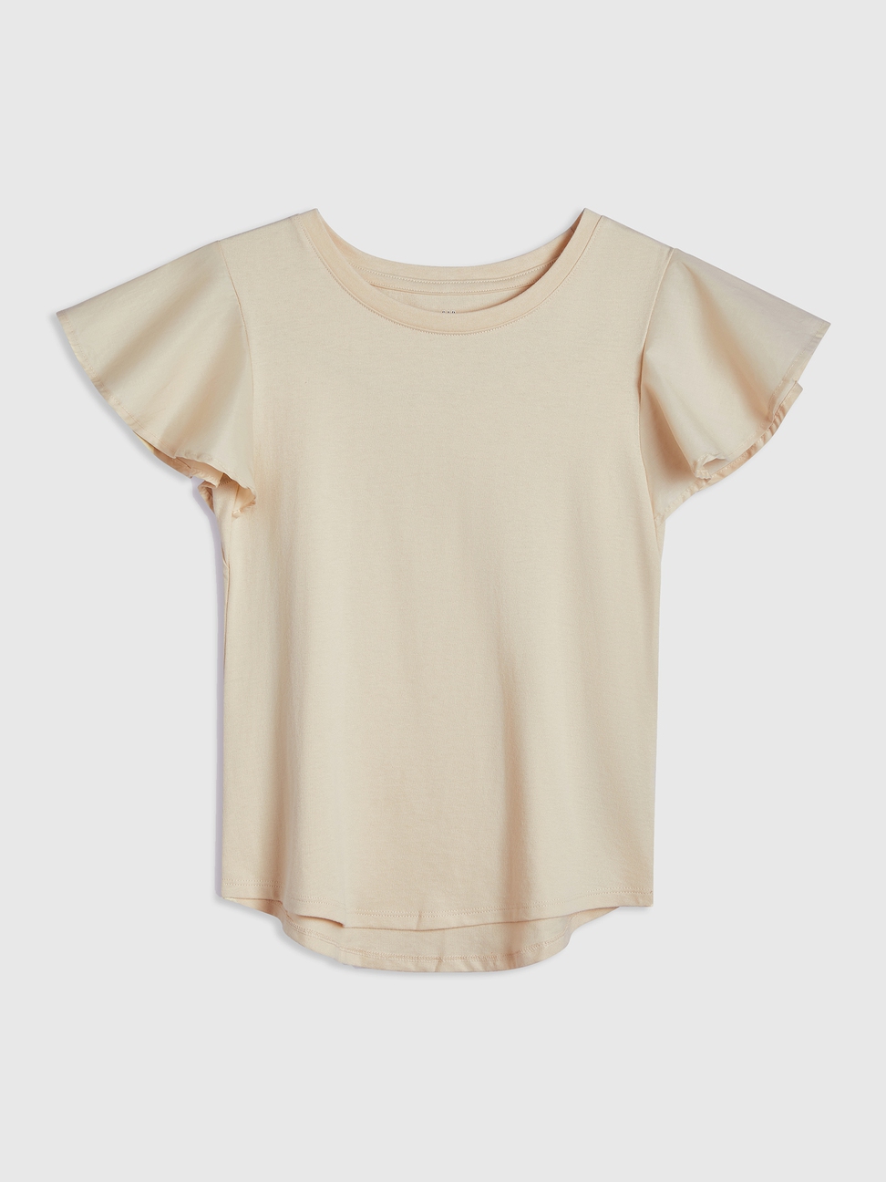 女童|純棉素色荷葉邊袖口短袖T恤-米黃色