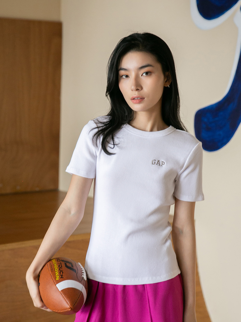 女裝|Logo純棉緊身羅紋針織短版短袖T恤 女友T系列-白色