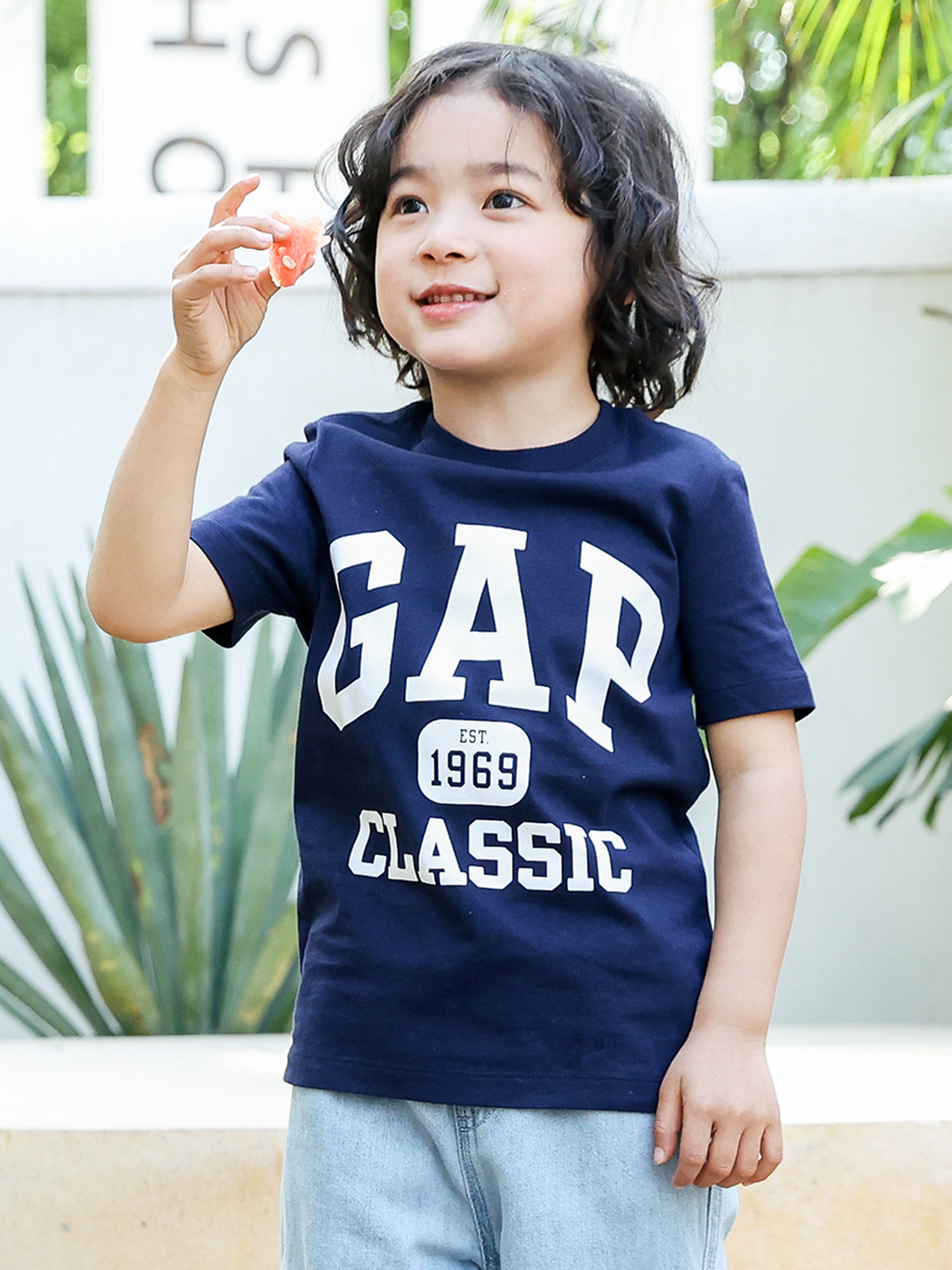 兒童裝|Logo純棉印花短袖T恤-海軍藍