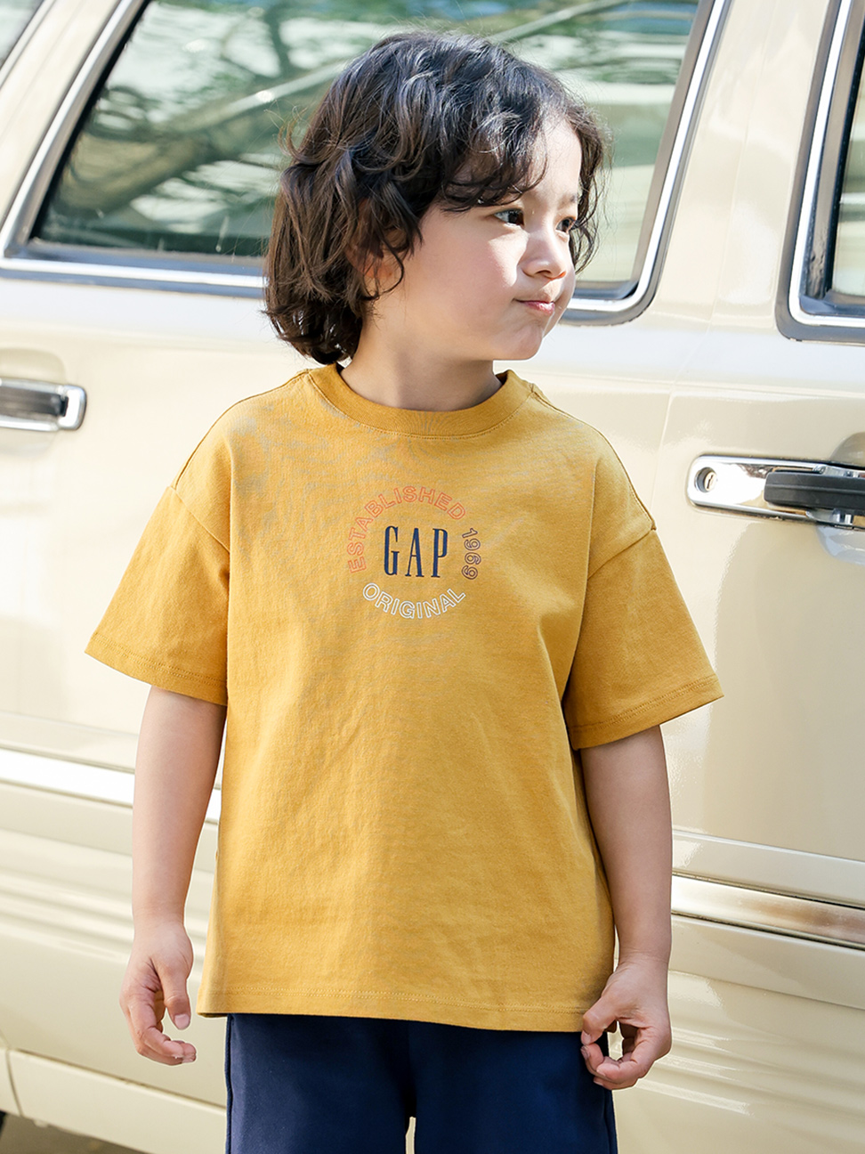男童|Logo寬鬆短袖T恤-金黃色