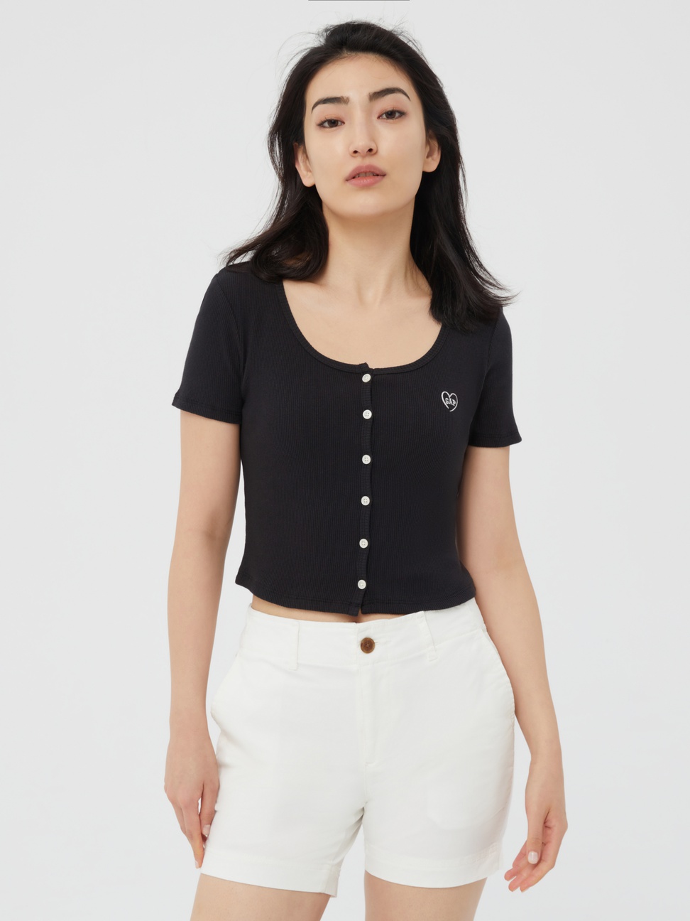 女裝|Logo純棉緊身短版針織短袖T恤 女友T系列-黑色