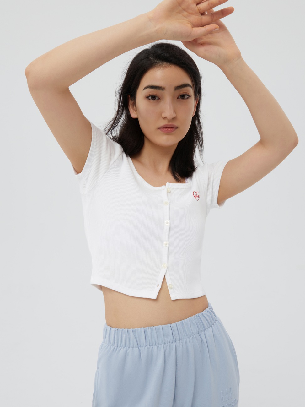 女裝|Logo純棉緊身短版針織短袖T恤 女友T系列-白色