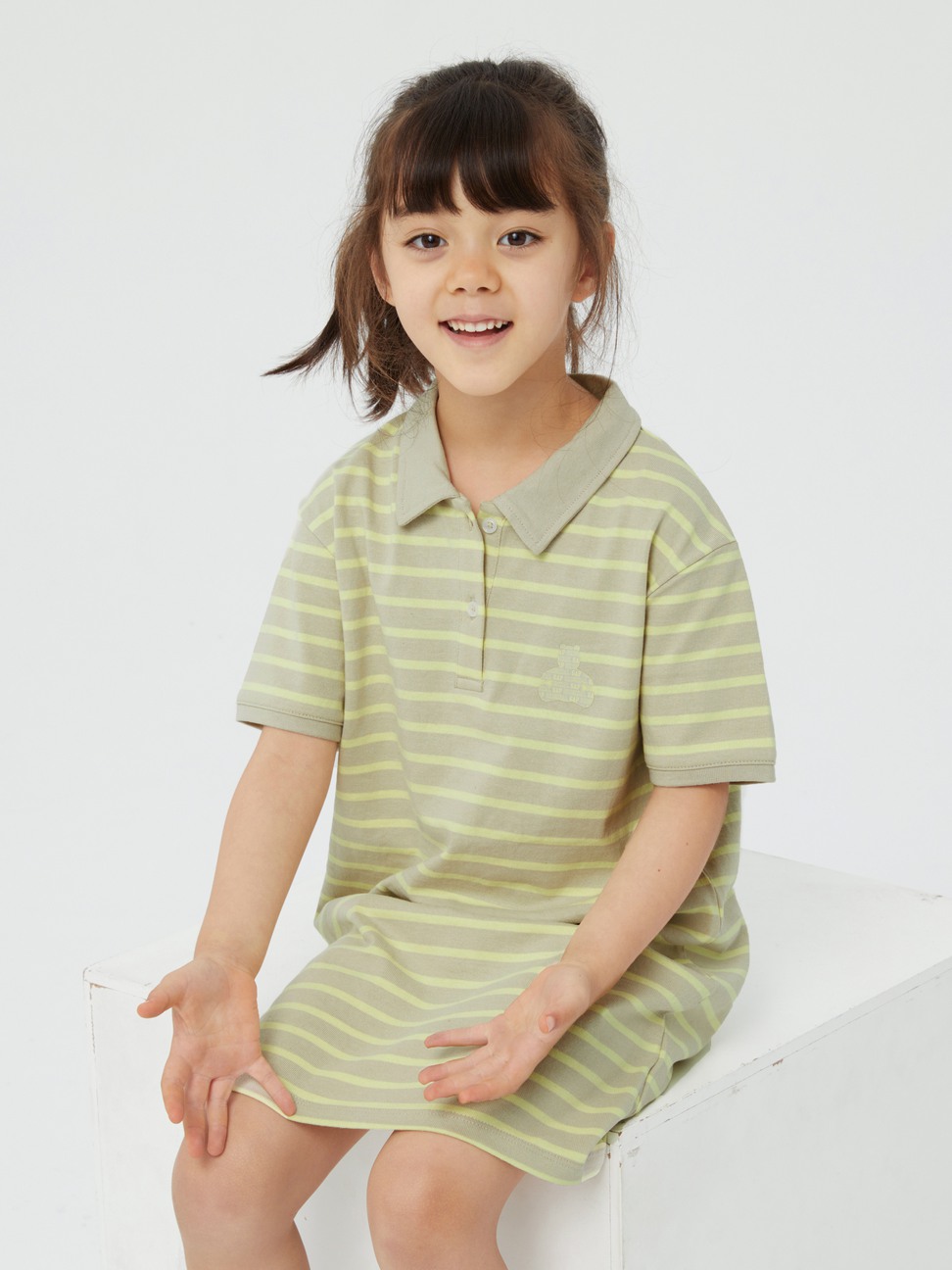 女童|厚磅密織 水洗棉系列 Logo小熊短袖洋裝