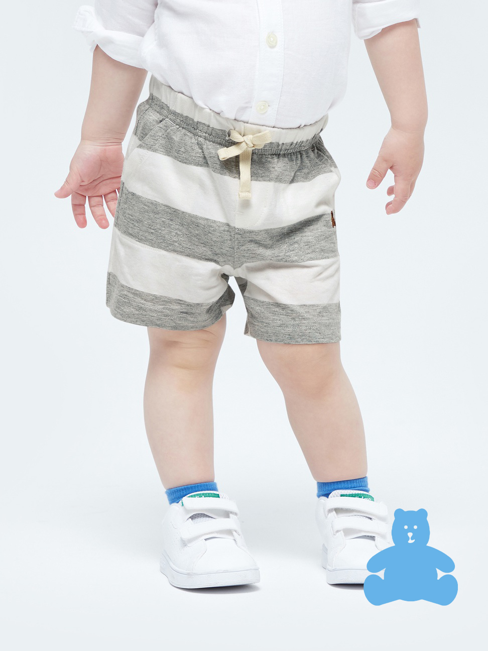嬰兒|清爽條紋透氣短褲 布萊納系列-灰色條紋