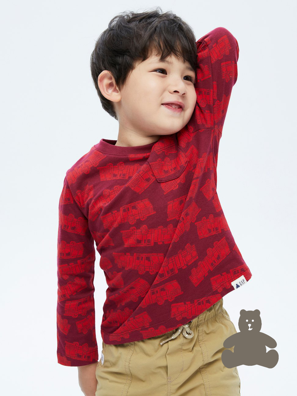 男幼童裝|活力純棉印花長袖T恤 布萊納系列-紅色
