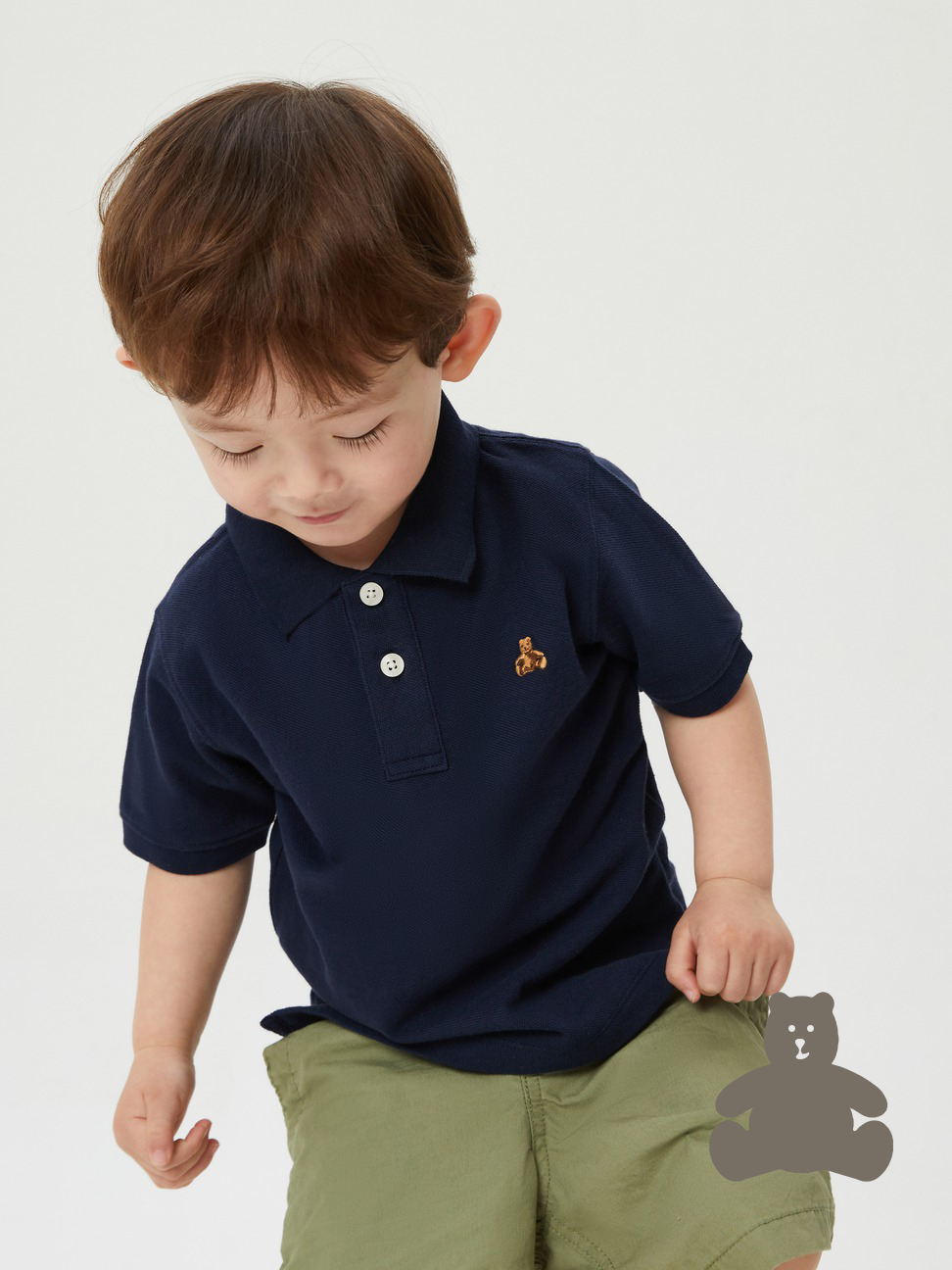 男幼童|活力小熊刺繡運動短袖POLO衫 布萊納系列-藏青色