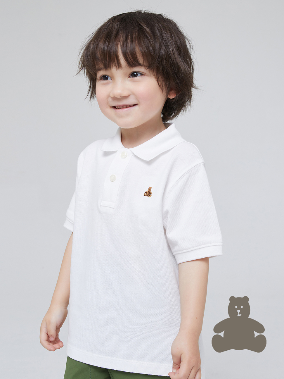 男幼童裝|活力小熊刺繡運動短袖POLO衫 布萊納系列-白色