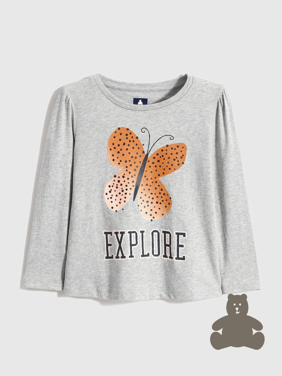 女幼童|純棉印花褶皺長袖T恤 布萊納系列-蝴蝶圖案