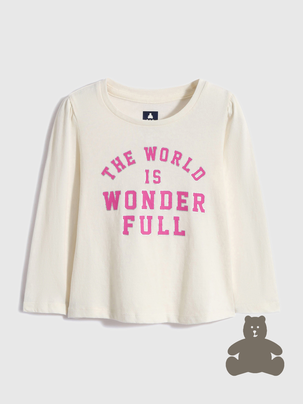 女幼童|純棉印花褶皺長袖T恤 布萊納系列-象牙白