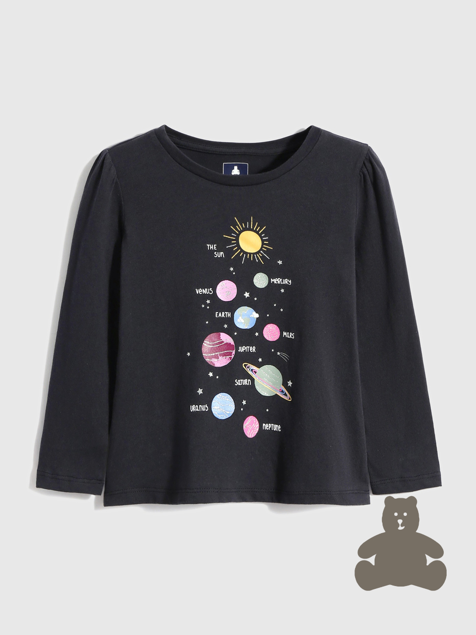 女幼童裝|純棉印花褶皺長袖T恤 布萊納系列-行星圖案